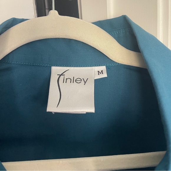 Finley Teal Button Down Long Sleeve Dart Back Blouse - Picture 2 of 4